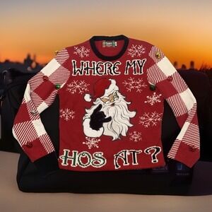 Spencers Workshop Santa Ugly Christmas Sweater S Where My Hos At?  Bells Lights